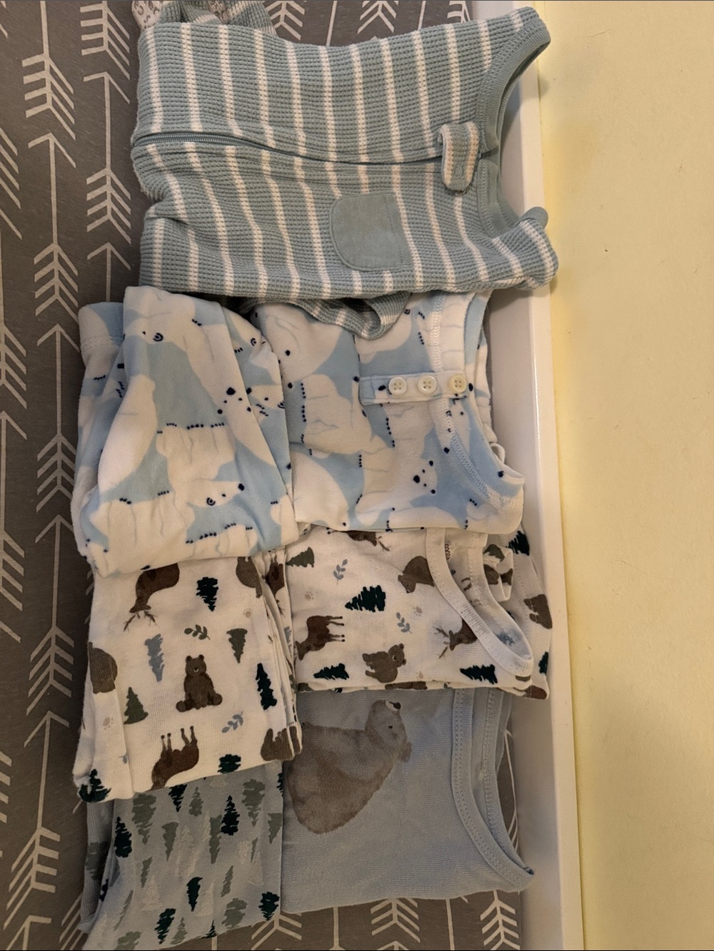 4 Sets of Baby Blue and Cream Mixed Print PJs Bundle